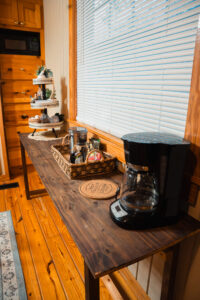 Cozy interior of a Peaceful Pointe cabin with modern amenities in Solgohachia, Arkansas.