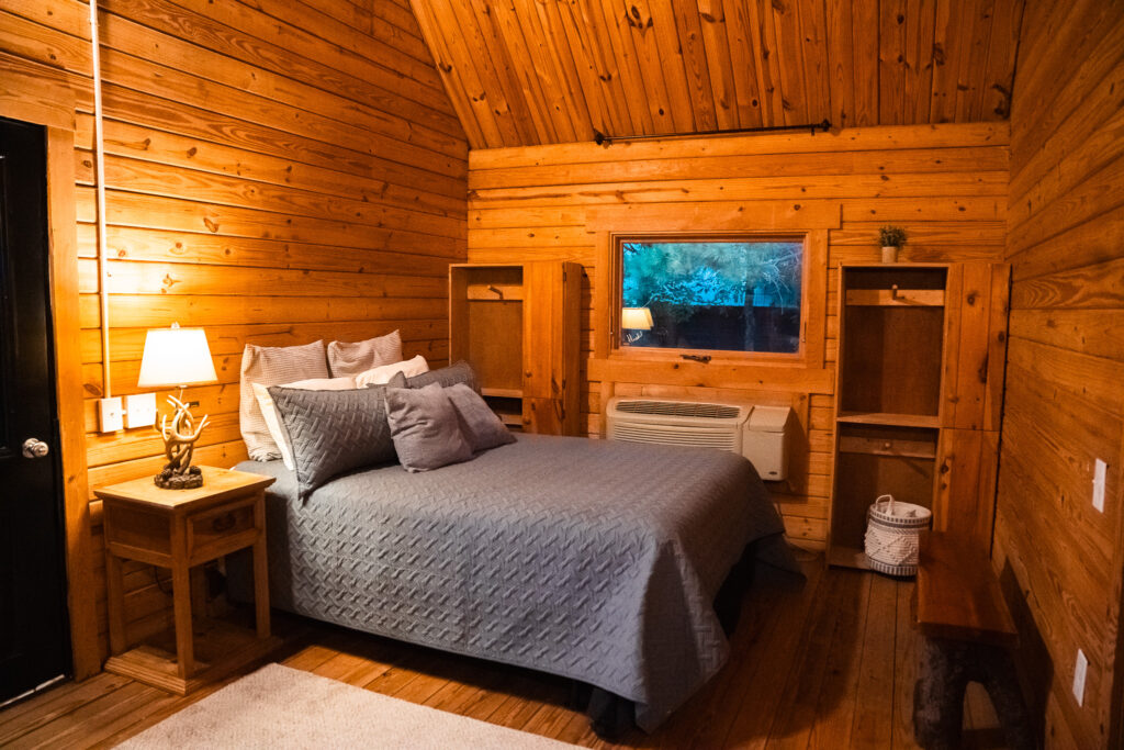 Cozy interior of a Peaceful Pointe cabin with modern amenities in Solgohachia, Arkansas.